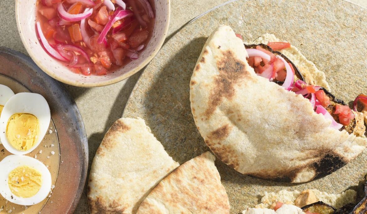 RECIPE: Charred eggplant pita sandwiches with spicy tahini