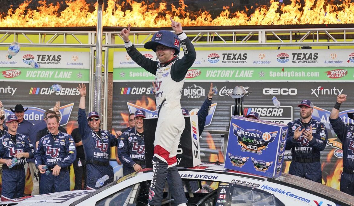 William Byron advances to NASCAR's round of 8 with win at Texas, 300th for Hendrick Motorsports