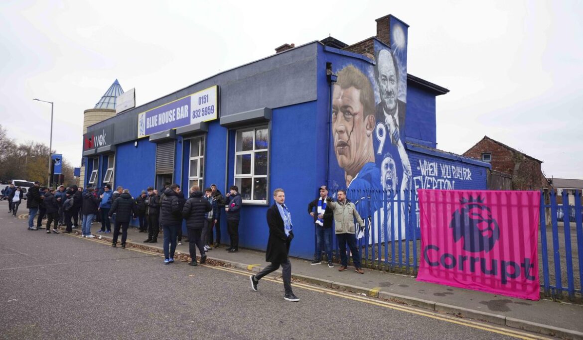 Angry Everton fans march to Goodison Park in protest at 10-point deduction in Premier League