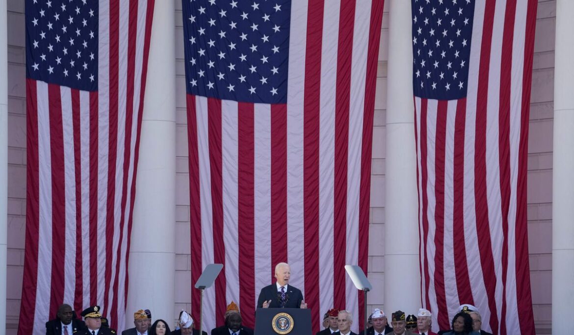Biden says America's veterans are 'the steel spine of this nation' as he pays tribute at Arlington